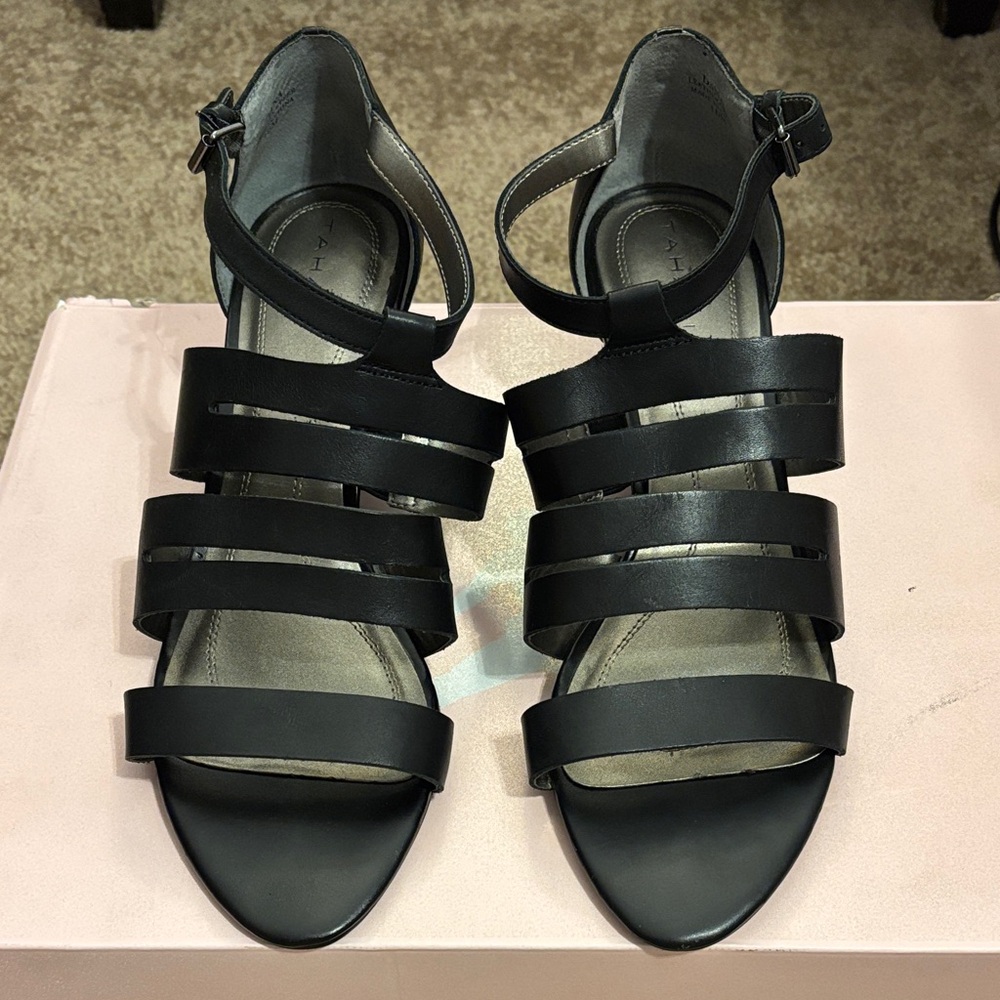 Tahari Dana kitten heel Elegant Black Strappy Sandals